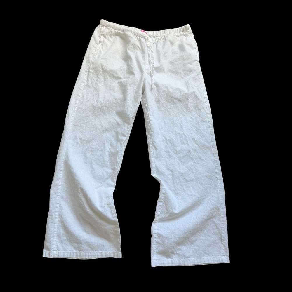 Edikted White Linen Blend Drawstring Wide Leg Pants Womens Size Medium Boho
